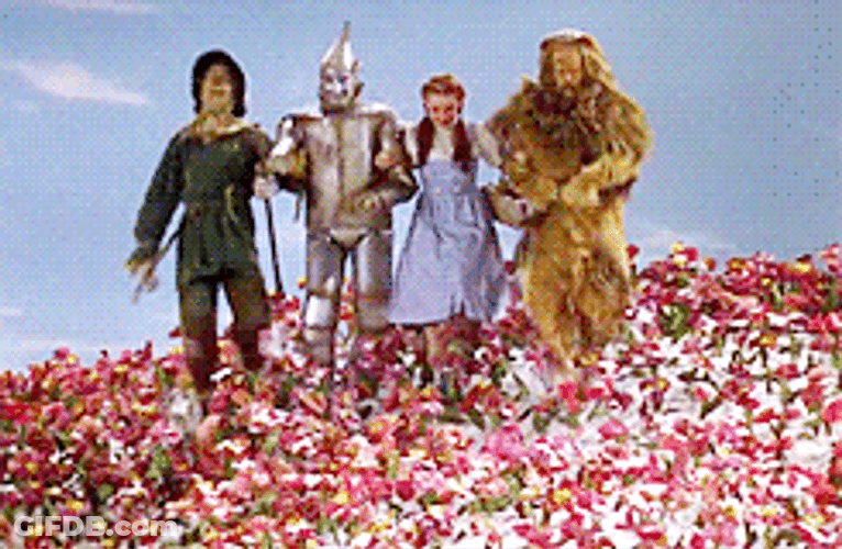 Wizard Of Oz Characters Walking On Leaves GIF