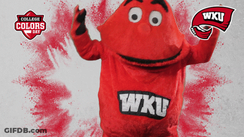 WKU Mascot In Front Of College Colors Day Sign GIF
