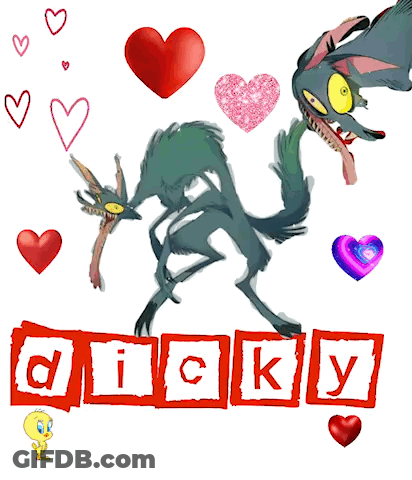 Wolf And Rabbit With Word Dicky In Red Blocks GIF