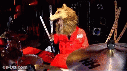 Wolf Head Person Playing Drums With HF Cymbal GIF