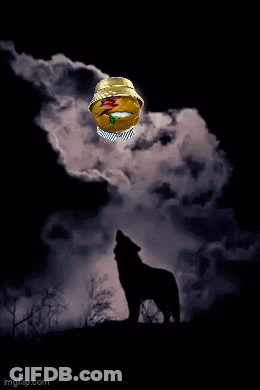 Wolf Howling At Moon With Flying Hamburger GIF