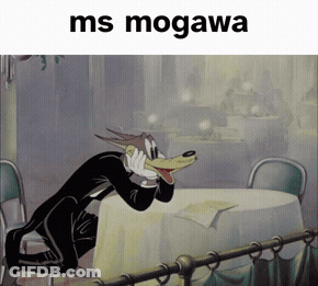 Wolf In Tuxedo Sitting At Table Ms Mogawa Above Him GIF