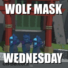 Wolf Mask Wednesday Poster Wolves In Front Of Building GIF