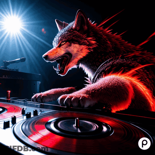 Wolf On Turntable With Letter P GIF
