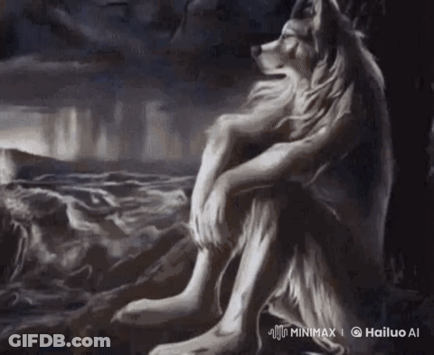 Wolf Sitting On Rock Saying Minimax GIF