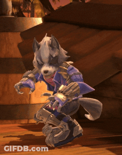 Wolf Video Game Character On Wooden Staircase GIF