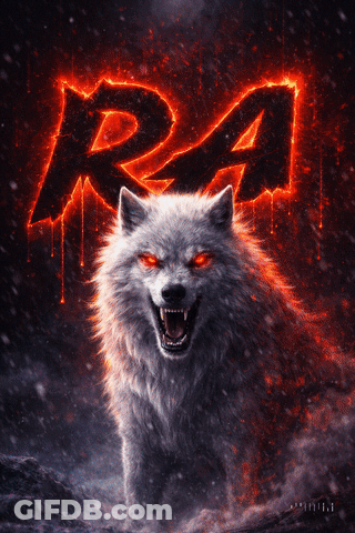 Wolf With Red Eyes Standing In Front Of Word Ra GIF
