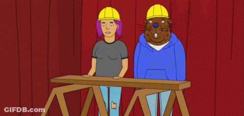 Woman And Beaver With Hard Hats GIF