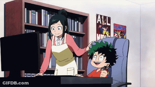 Woman And Boy In Front Of All Might Poster GIF