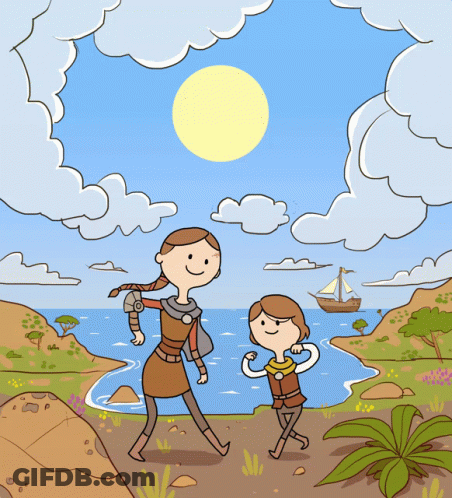 Woman And Boy Walking On Beach GIF