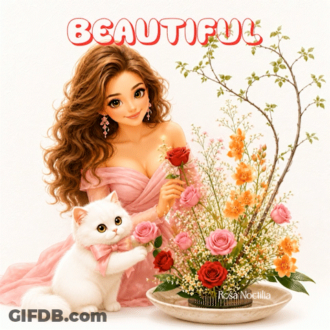 Woman And Cat Saying Beautiful GIF