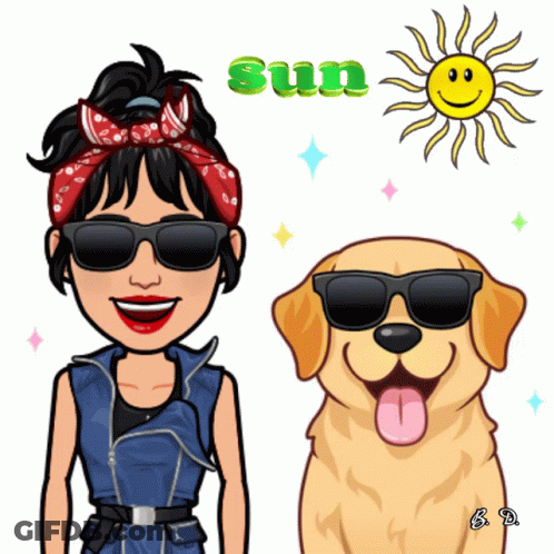 Woman And Dog Sun Drawing GIF