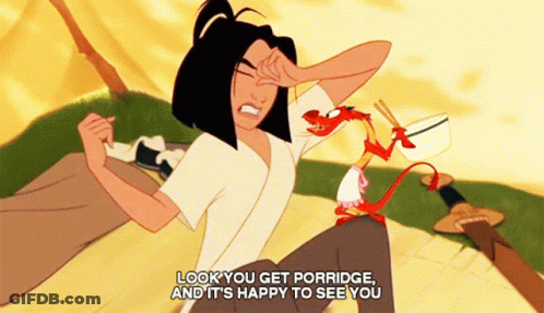Woman And Dragon Saying Look You Get Porridge And It's Happy To See You GIF