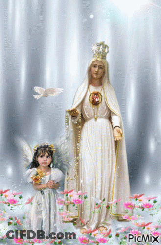 Woman And Girl With Flowers GIF