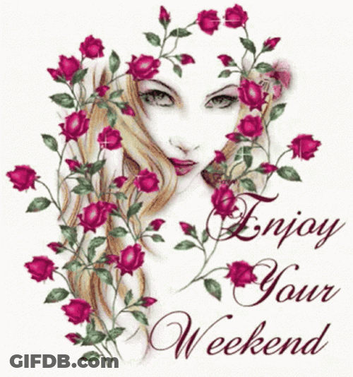 Woman And Rose Enjoy Your Weekend Art GIF