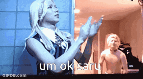 Woman Applauds With Shirtless Man And Um Ok Saru GIF