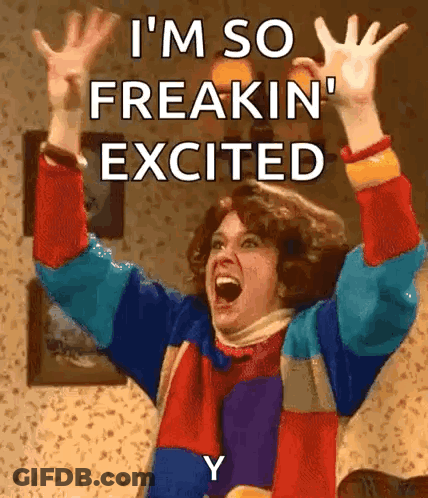 Woman Arms In Air Says I'm So Freakin Excited GIF