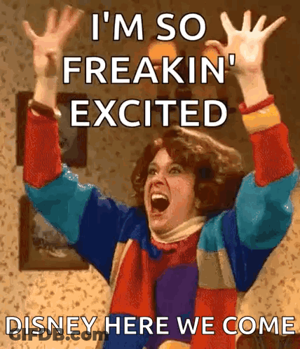 Woman Arms In Air Says I'm So Freaking Excited Disney Here We Come GIF