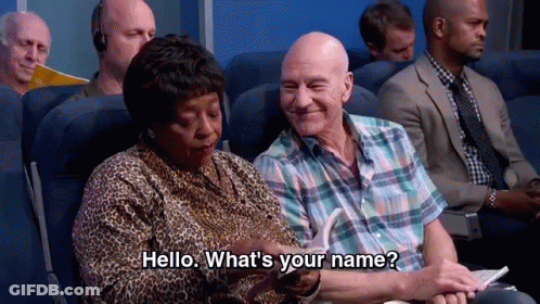 Woman Asking Man What's His Name On Plane GIF