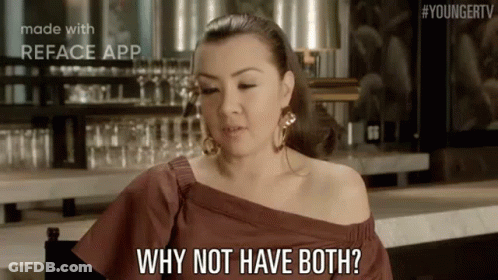 Woman At Bar Saying Why Not Have Both GIF