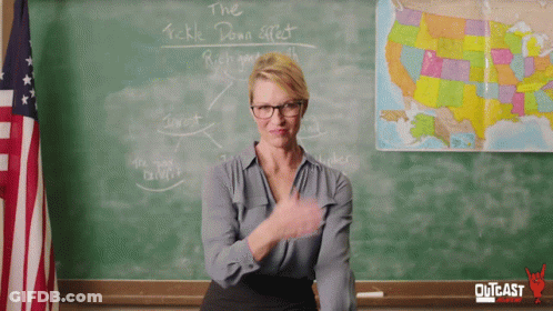 Woman At Blackboard With Tickle Down Effect GIF