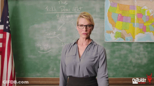 Woman At Chalkboard Saying The Tickle Down Effect GIF