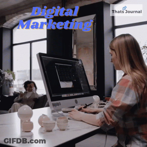 Woman At Computer With Digital Marketing GIF