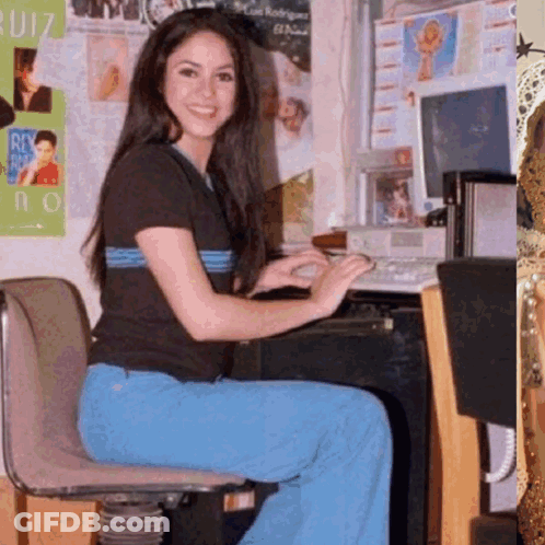 Woman At Computer With Ruiz Poster GIF