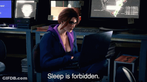 Woman At Desk Laptop Sleep Is Forbidden GIF