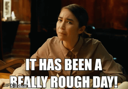 Woman At Desk Saying It Has Been A Really Rough Day GIF