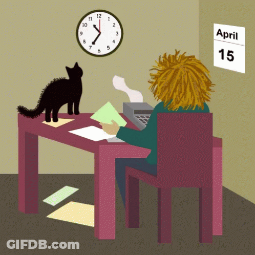 Woman At Desk With Clock Saying April 15 GIF