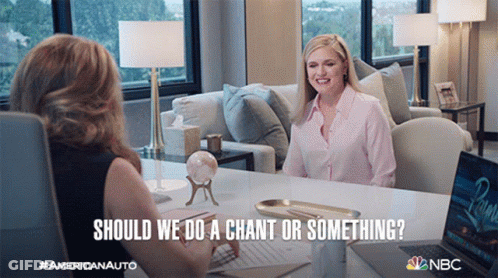 Woman At Desk With Should We Do A Chant Or Something GIF