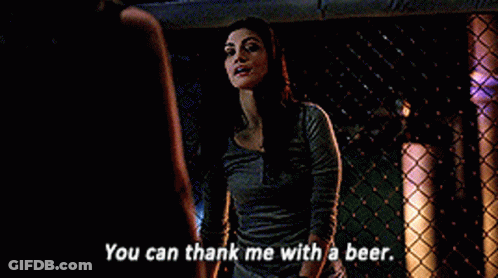 Woman At Fence Says You Can Thank Me With A Beer GIF