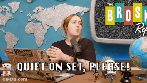 Woman At Microphone Saying Quiet On Set Please GIF