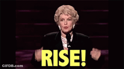 Woman At Microphone With Yellow Rise GIF