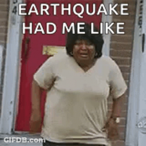 Woman At Red Door Says Earthquake Had Me Like GIF