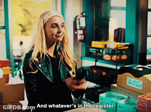 Woman At Register Saying Whatever's In The Register GIF