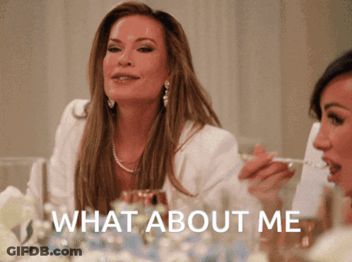 Woman At Table Saying What About Me GIF