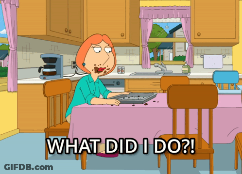 Woman At Table Saying What Did I Do GIF