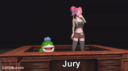 Woman At Wooden Desk With Name Jury GIF