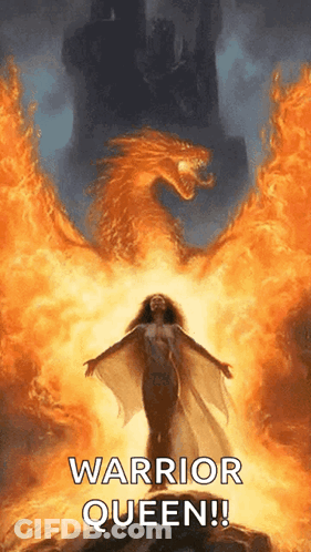 Woman Before Dragon Saying Warrior Queen GIF