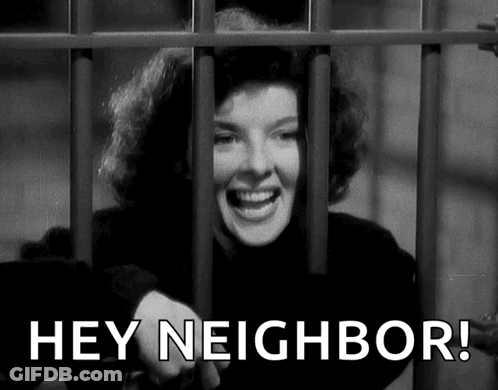 Woman Behind Bars Saying Hey Neighbor GIF