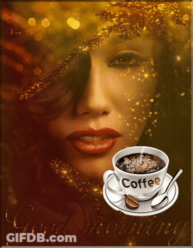 Woman Behind Coffee Cup Saying Coffee GIF