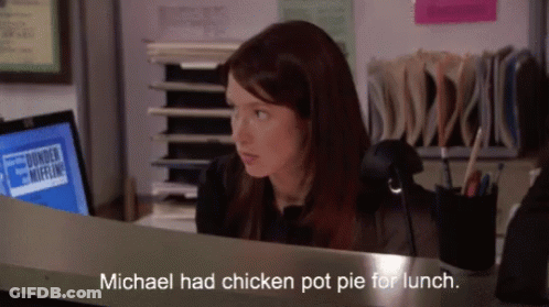 Woman Behind Counter Saying Michael Had Chicken Pot Pie For Lunch GIF