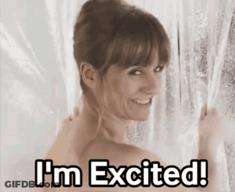 Woman Behind Shower Curtain Saying I'm Excited GIF