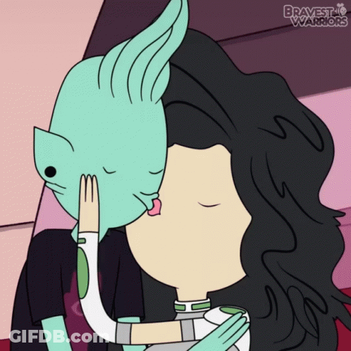 Woman Being Kissed By Cat Bravest Warriors GIF