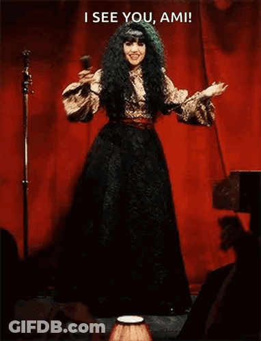 Woman Black Dress Red Curtain I See You Ami GIF