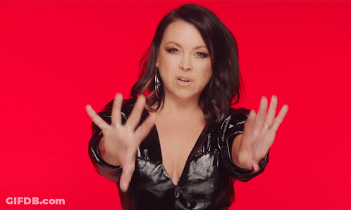 Woman Black Leather Jacket Hands Outstretched Funny Face GIF