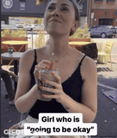 Woman Black Tank Top Holding Coffee Straw Smiling GIF