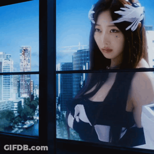 Woman Black Top Letter A Looking Out Window GIF